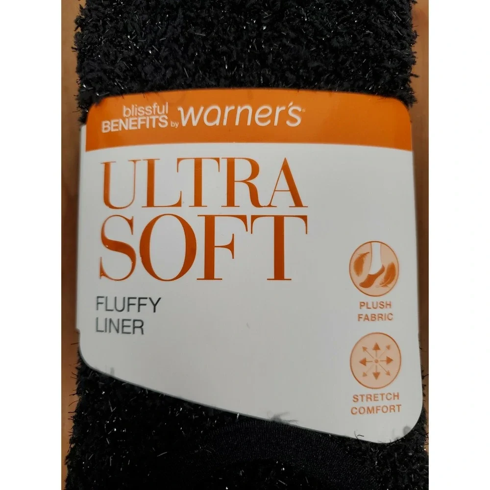 Warners Socks Size 8-12 Ultra Soft Fluffy Liner BLACK CREME GREY 3-Pk Plush NEW